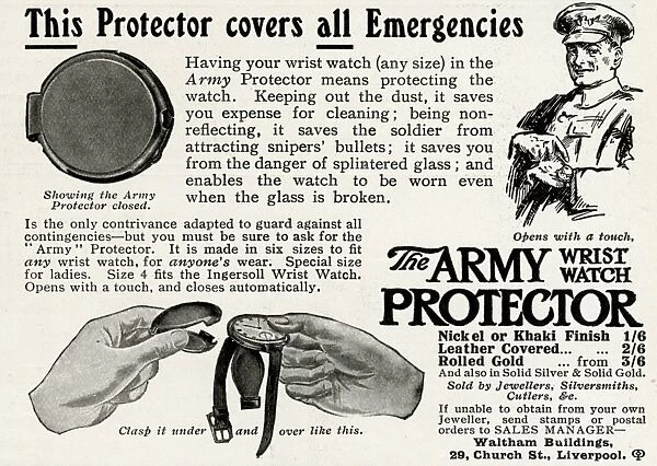 Advert for The Army wrist watch protector 1916