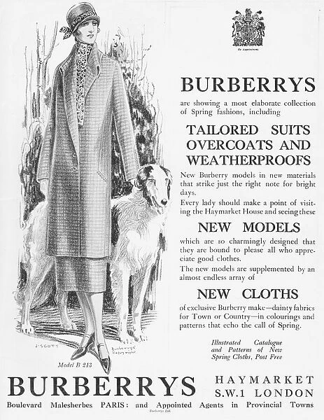 Advert for Burberrys tailored suits, overcoats
