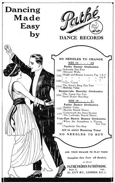 Advert for Pathe dance records, 1920
