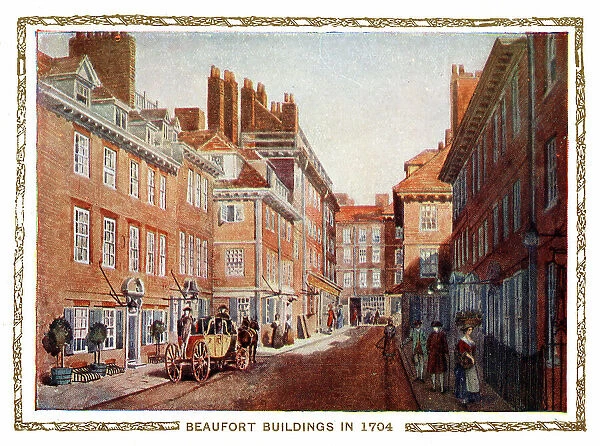Beaufort Buildings in 1704, site of The Savoy Hotel, London