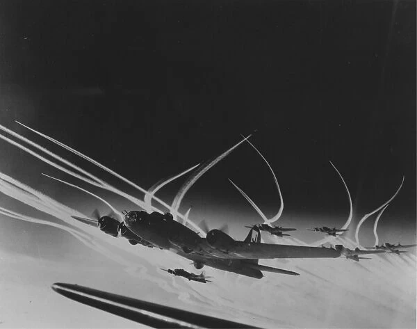 Boeing B-17F formation with escorts