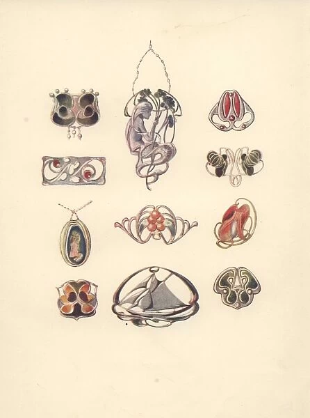 British art nouveau pendants, lockets and brooches
