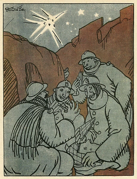 Cartoon, In the trench, WW1