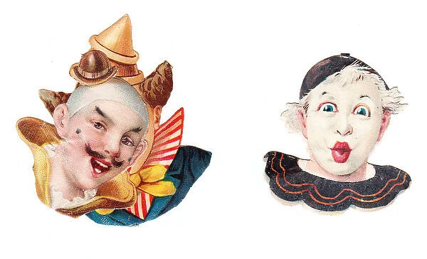Clown heads on two Victorian scraps
