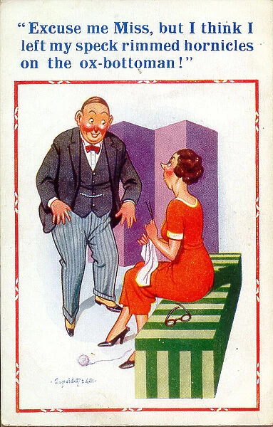 Comic postcard, Man looking for his spectacles - Spoonerisms Date: 20th century