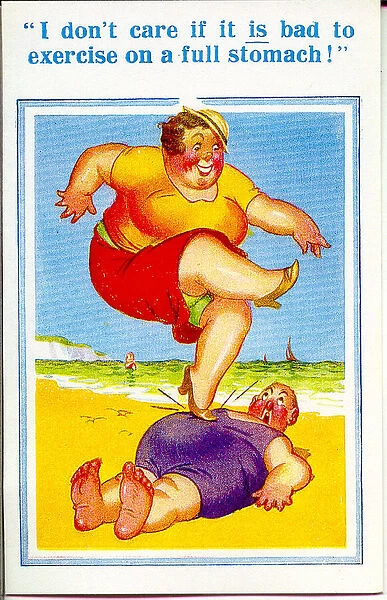 Comic postcard, Plump couple on the beach