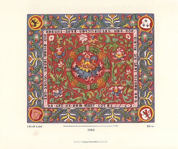 Embroidered tablecloth with flowers and coats of arms, 1562