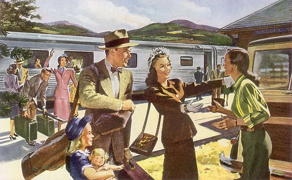 Family Arrives on Train Date: 1947