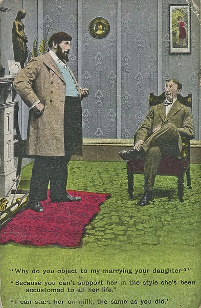 Father and suitor on a postcard