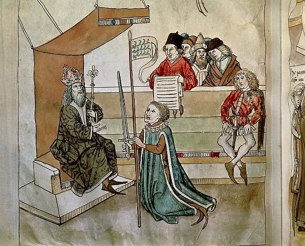 Investiture of a knight. Illustration from Chronicle