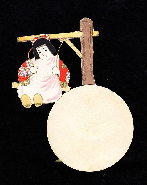 Japanese girl on a swing on a greetings card