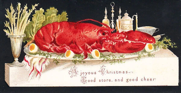 Lobster and boiled eggs on a Christmas card