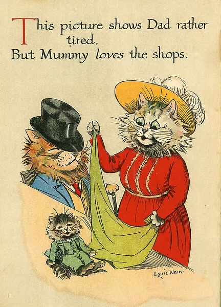 Louis Wain Daddy Cat - shopping with Mummy Cat