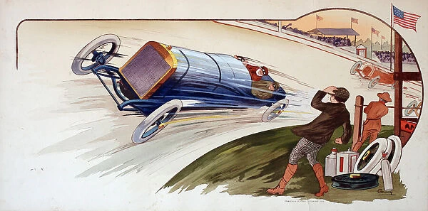 Pochoir print, Motor Racing, Indianapolis 500, USA, Peugeot racing car Date: 1913