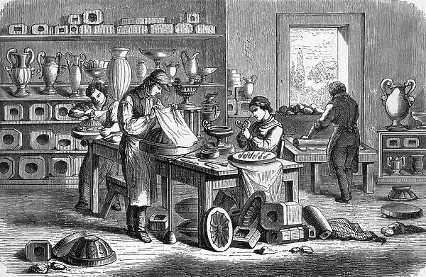 Potter forming pottery by hand Date: 1899