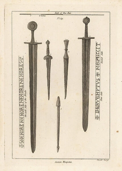 Saxon swords, daggers and crossbow bolt
