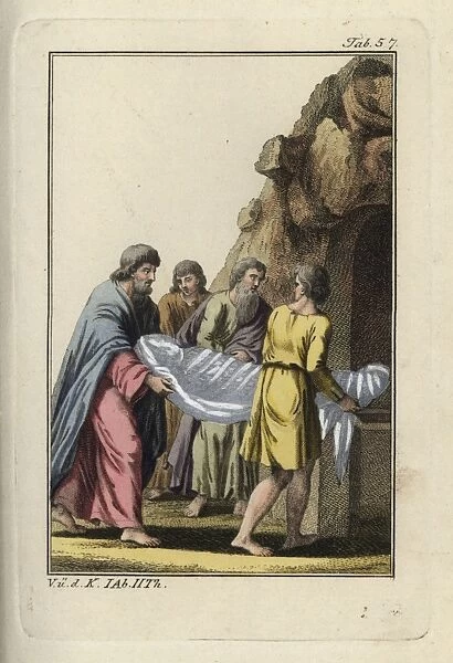 The shrouded body of Jesus Christ being carried