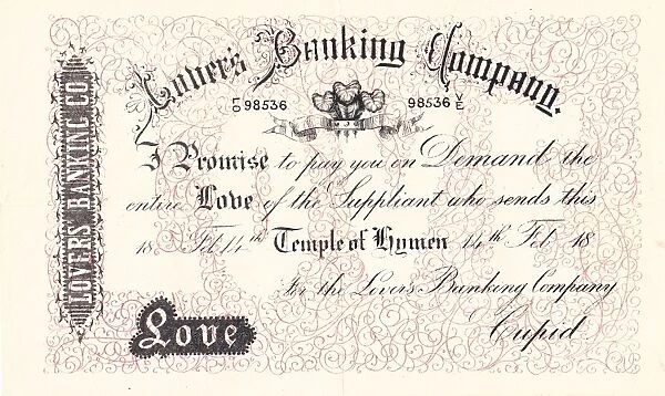 St Valentines Day bank note from Lovers Banking Company