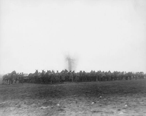 Troops and horses on a battlefield, WW1