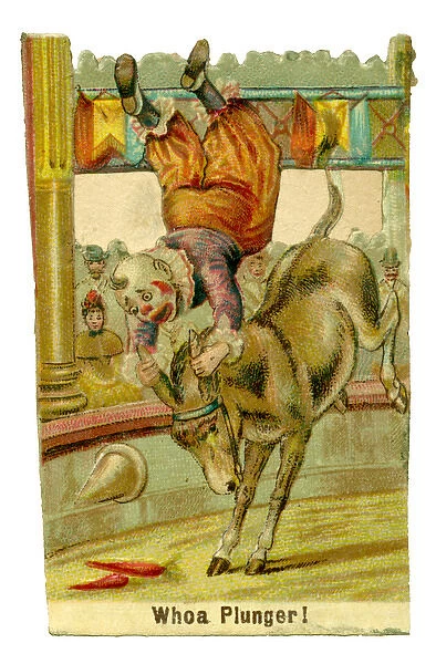 Victorian Scrap - Circus Clown trying to ride a Donkey