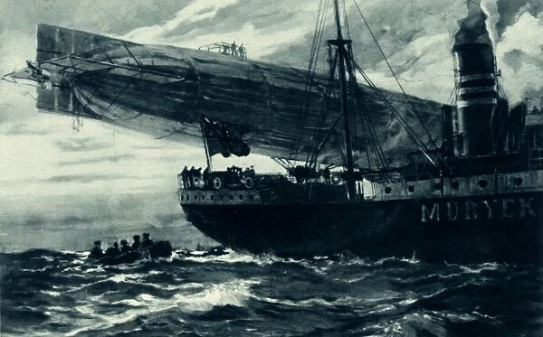 WW1 - Zeppelin holding up Norwegian Vessel, North Sea, 1915