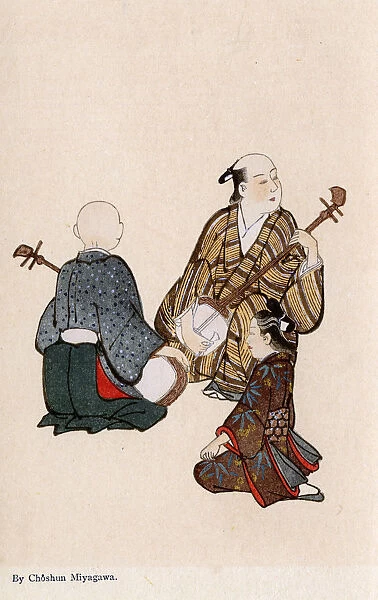 A young girl listens to two Koto Players by Miyagawa Choshun