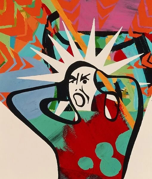 Abstract artwork of a angry man holding his head