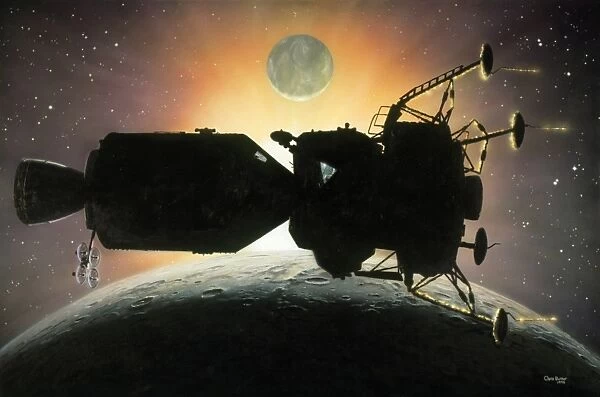 Artwork of Apollo spacecraft over Moon