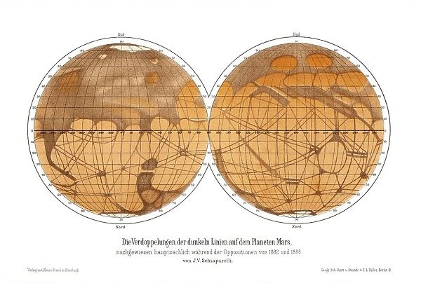 Schiaparellis map of Mars, 1882-1888