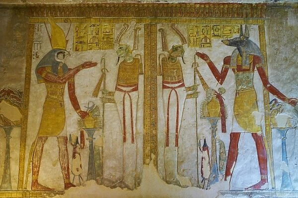 Bas-relief painted on the walls of the royal tomb, Setnakht tomb, Valley of the Kings, Thebes, UNESCO World Heritage Site, Egypt, North Africa, Africa