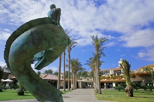 Sculpture and hotel beyond, near the Maspalomas seafront, Maspalomas, Gran Canaria