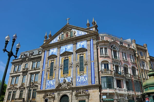 Blue tile facade of the St. Anthonys Congregados Church, Porto, Portugal
