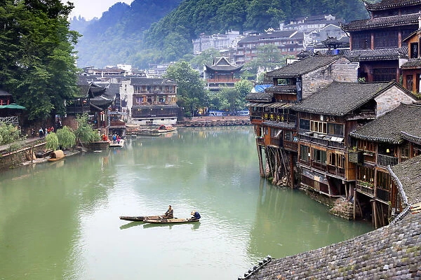 China, Hunan province, Fenghuang, riverside houses