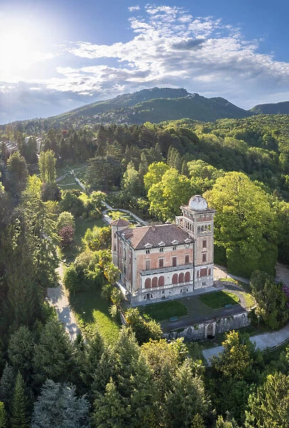 Spring sunset over Villa Toeplitz and its gardens. Varese, Lombardy, Italy