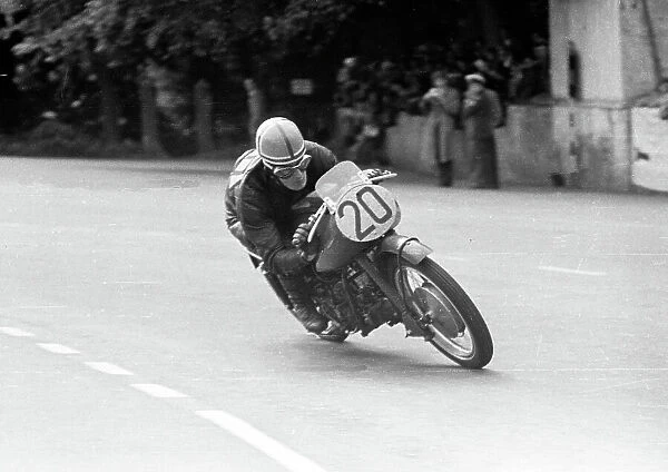 Syd Lawton (Guzzi) at Braddan Bridge, 1952 Lightweight TT