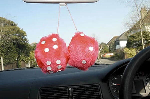 fluffy dice red static red fluffy dice accessory accessories windscreen interior novelty hanging mirror windshield inside interior
