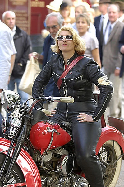 Goodwood Revival Lady riding classic bike red 2000s classic