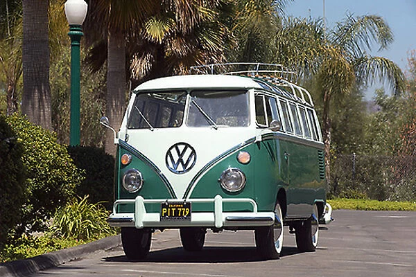 VW Volkswagen Classic Camper van, 1965, Green, & white