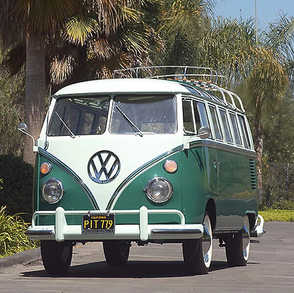 VW Volkswagen Classic Camper van, 1965, Green, & white