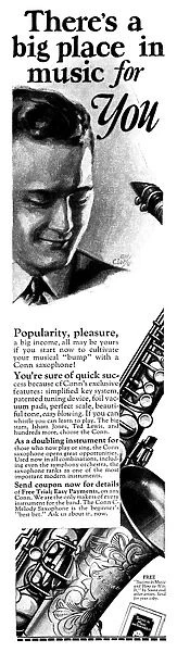 AD: BAND INSTRUMENTS, 1926. American advertisement for Conn Band Instruments, 1926