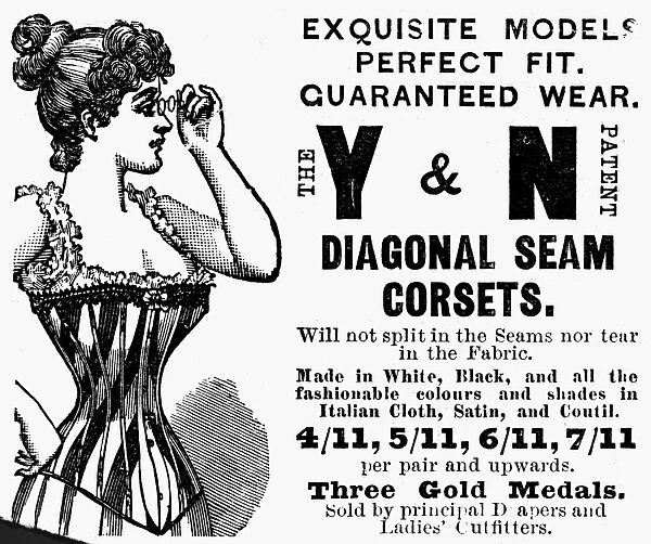 ADVERTISEMENT: CORSET. Advertisement for diagonal seam corsets from an English