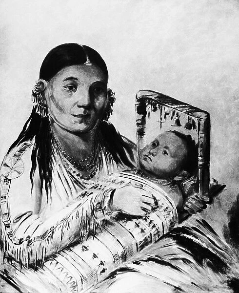 CATLIN: IROQUOIS MOTHER. Che-Ah-Ka-Tchee, an Iroquois woman, holding her child in a cradleboard