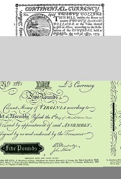 COLONIAL AMERICAN CURRENCY.  /  nA selection of American currency dating from 1694 to 1788