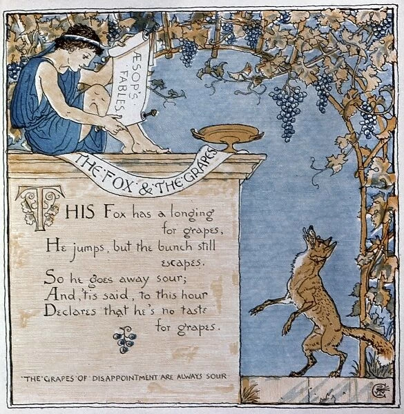 CRANE: FOX AND THE GRAPES. Illustration by Walter Crane for the fable The Fox