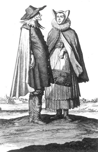 GERMAN JEWISH COUPLE, 1703. A Jewish man and woman of Frankfurt, Germany wearing the prescribed Jewish dress: copper engraving printed at Nuremberg, 1703