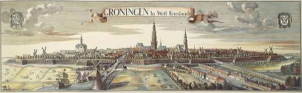 GRONINGEN, NETHERLANDS. Engraved view, 1729, of Gronigen, the Netherlands