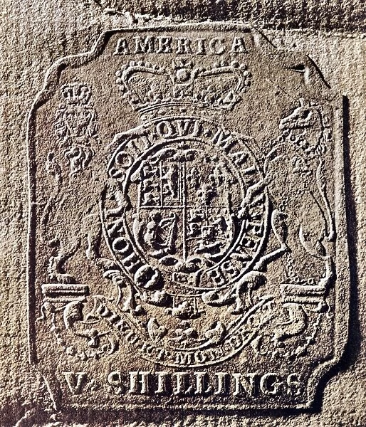 HISTORY OF USA: STAMP ACT (1765-1766). Embossed tax stamp issued by the British government for use in the American colonies in 1765