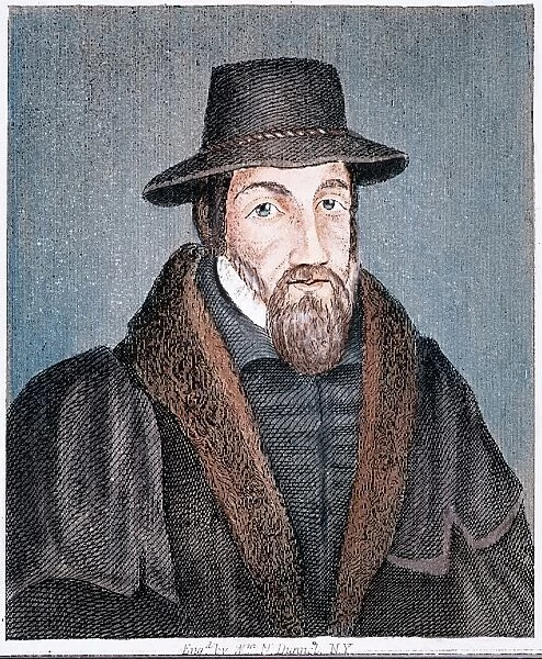 JOHN FOXE (1516-1587). English martyrologist. Line engraving, 19th century