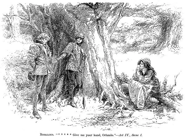 AS YOU LIKE IT. Rosalind and Orlando (Act IV, Scene I) from William Shakespeares play. Line engraving, 19th century