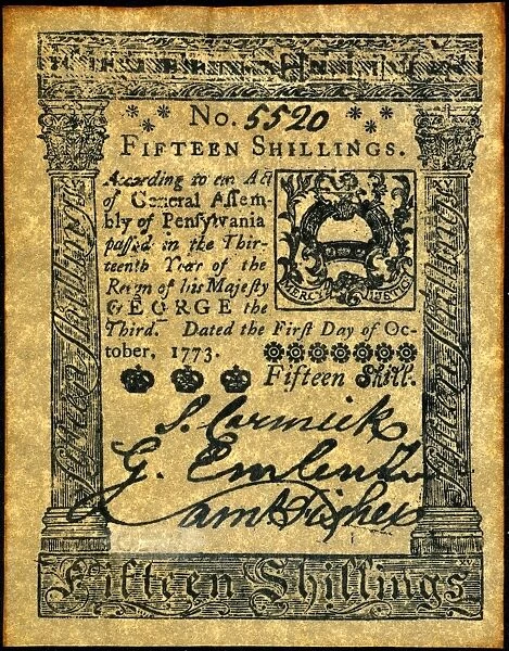 Pennsylvania banknote for fifteen shillings